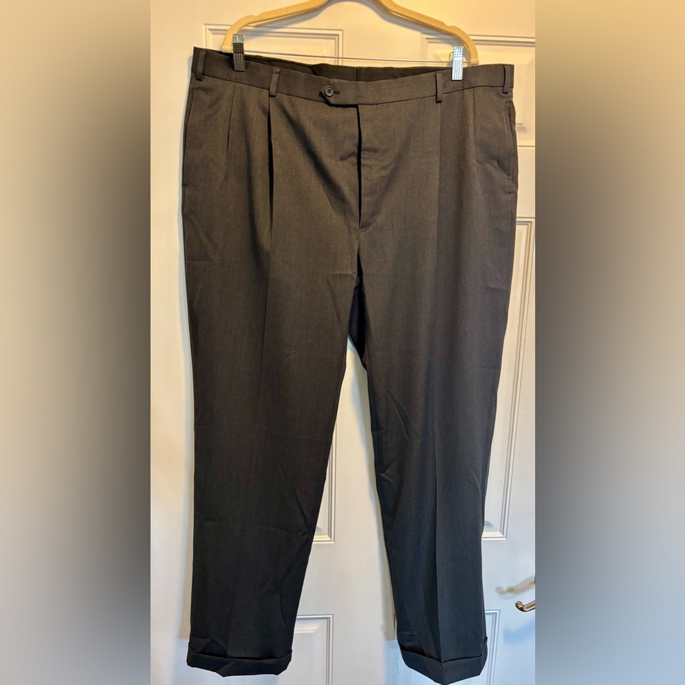 BROOKS BROTHERS Madison 100% Wool Gray Pleated & Cuffed Dress Pants 42 x 32